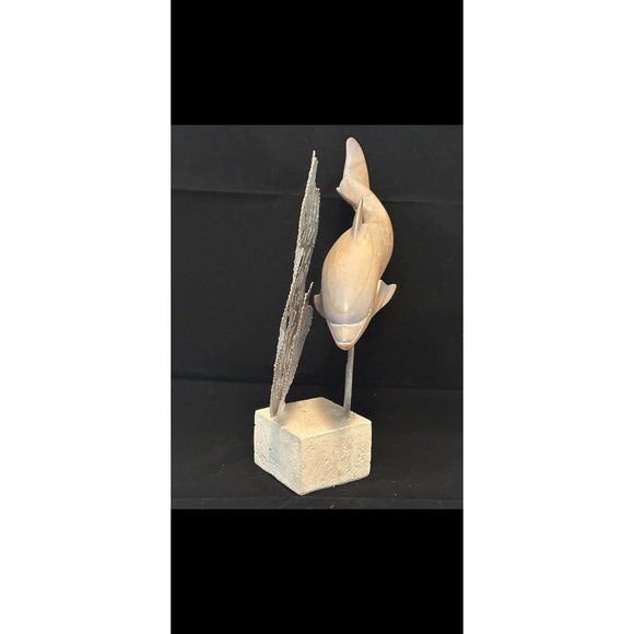 Coastal Décor "Wooden Dolphin w/Metal accents on Stone base" Mixed Media - Picture 4 of 11